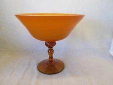 Vintage Empoli Italian 9.25" tall AMBER Pedestal ORANGE Cased Glass Open Compote
