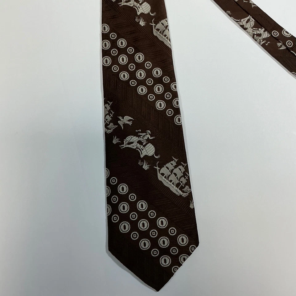 Винтажный галстук пиратский корабль ковбойский принт коричневый - Изображение 4 из 4