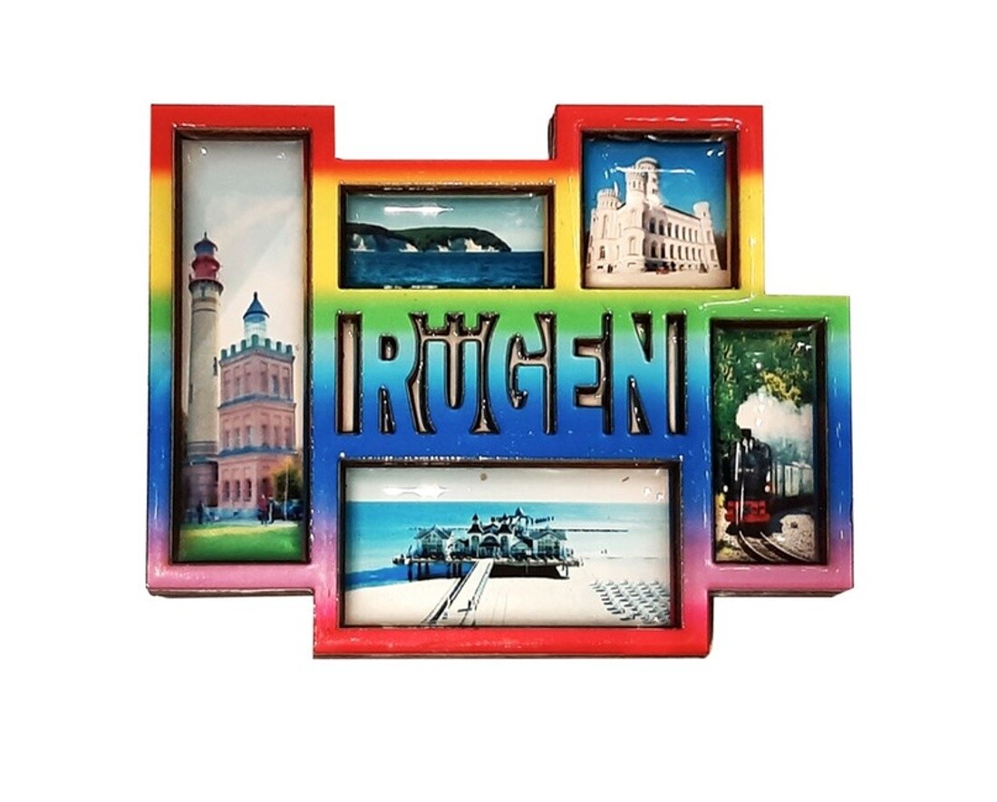 Rügen Magnet 6 View Wooden Souvenir Island Baltic Sea Rainbow Colour