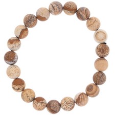 Mens Stone Stretch Bracelet, Brown Picture Jasper Frosted Gemstone Beads, Elasti