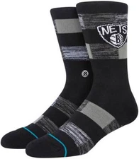 Stance Men's L NBA Brooklyn Nets Cryptic Basketball Crew Socks 9-13 Black Logo