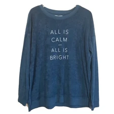 All Is Calm All Is Bright Teal Soft Sweatshirt New Directions Studio Size Large