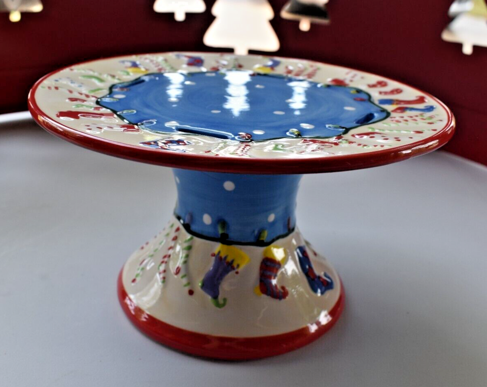 CHRISTMAS CAKE STAND 8" Stockings Design VTG KIRKLAND Dessert Plate