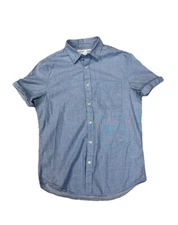 Old Navy Built In Flex Slim Fit Button Up Shirt Mens Small Blue Chambray Cotton