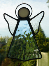 Stained Glass Angel - Handmade - Pale Blue - Suncatcher - NEW - 10.5cms (4ins)H