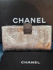 Chanel Clutch Limited Edition Python Gold & Silver Colors CC Logo Clasp Vintage