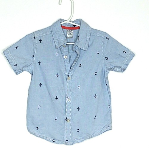 Carters Boys Shirt Anchor Short Sleeve Button Down Blue Size 24 Months - Picture 5 of 9