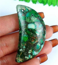 48x24x8mm Green Sea Sediment Jasper Moon Healing Pendant Bead AD67703