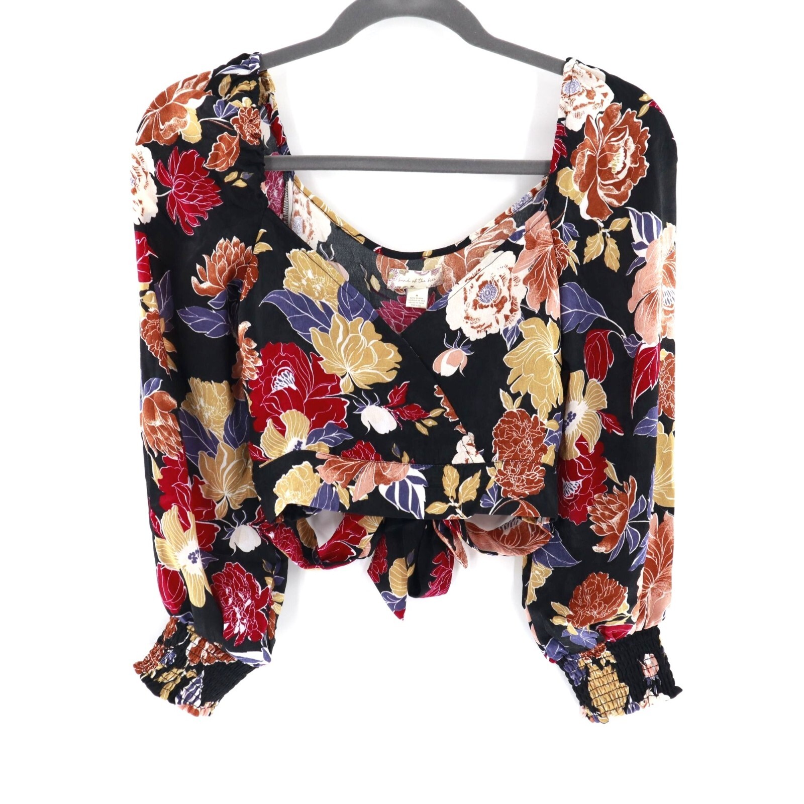 Band Of The Free Sybille Black Berry Floral Crossover Crop Top Womens M Bohemian