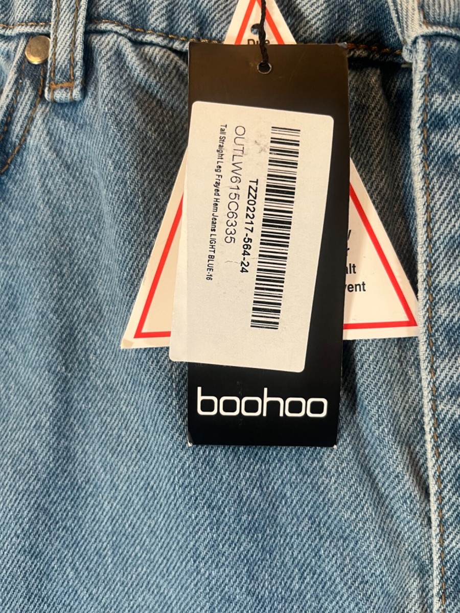 Boohoo Frayed Hem Straight Leg Jeans BOOHOO COLOR BLOCK HIGH RAISE