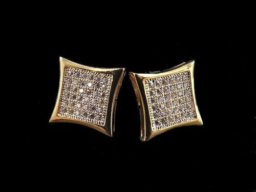 New Men's Women's Yellow Gold Finish White Simulate CZ Stud Earring 13 mm - Picture 1 of 1