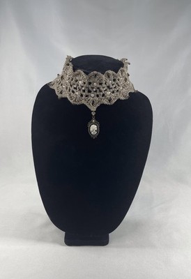 Vintage Handmade Goth  Crochet Sugar Skull Choker Necklace String Tie By Odythia