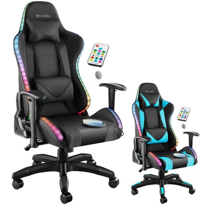 Gaming Stuhl Massagefunktion Bürostuhl LED Drehstuhl Gamer Stuhl Kissen 120kg