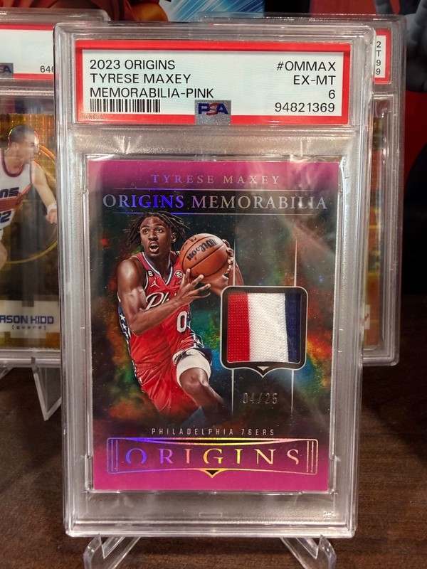 Tyrese Maxey 2023 Origins Memorabilia Game Worn Patch /25 - PSA 6 Damaged Slab