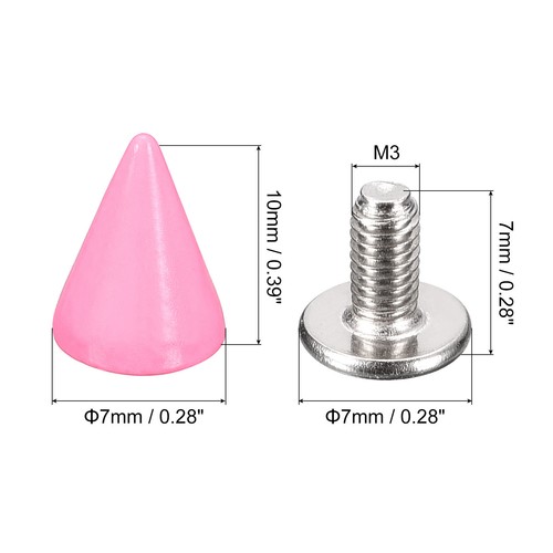 50 Sets Cone Spikes Studs 7x10mm Studs and Spike Screw Back Rivet Pink - Picture 2 of 5