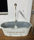 Oval Farmhouse Metal & Wood Basket w/ Handles, Small White Gray "Local" — photo 1
