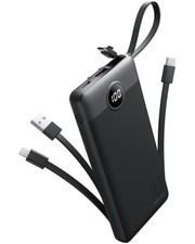 Slim Portable Charger 10000mAh Power Bank with Built in Cables Pack Black