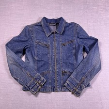 Vintage Y2K DKNY Womens Blue Long Sleeve Full Zip Classic Denim Jacket Size 11