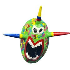 Colorful Figural Mask Nut Shell Pin Artist Arte Nativo Puerto Rico Hand Painted