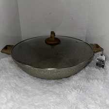 Natural Elements Woodstone Non-stick 16 Wok 7.9-Qt Pan  With Lid Tan New