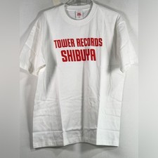 Tower Records Shibuya Crew S/S T-Shirt, Men's Size XL - White/Red