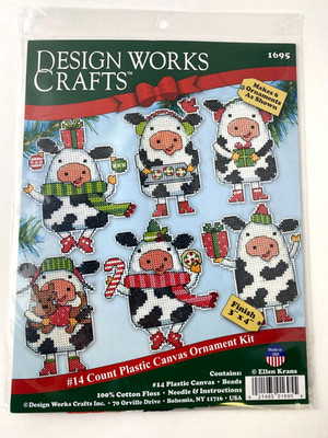 Design Works Crafts 1695 Cow Christmas Ornament Kit 14 Count Cotton