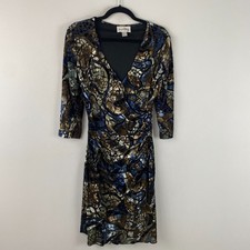 Joseph Ribkoff Velvet Faux Wrap Dress Size 8 Multicolor Animal Print V Neck