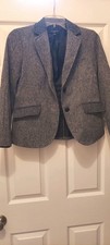 Talbots 4 Petite Grey Check Fully Lined Blazer Buttons Long Slv Pockets Split