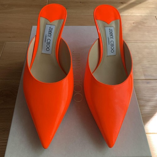 Jimmy Choo RAV65 Neon Orange Color Heel Pumps Mules Sandals Women 39/US9 WithBox - Picture 13 of 24