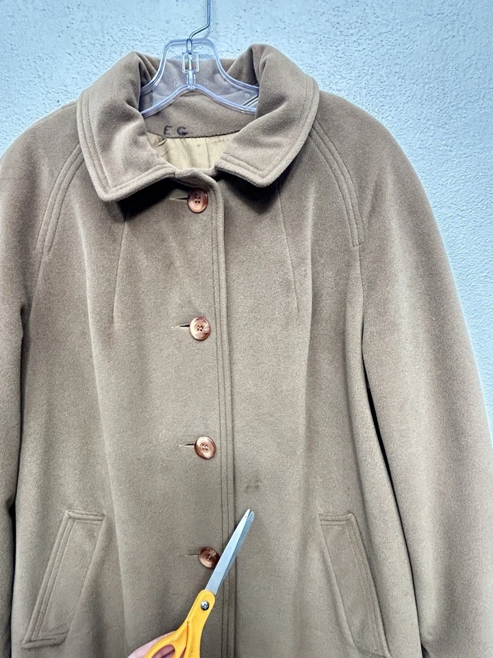Vintage Juli De Roma Cashmere Overcoat Peacoat Size Large 14 Brown Tan Kajjmir - Image 3 of 4