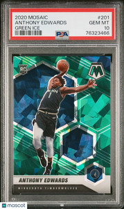2020 Panini Mosaic Anthony Edwards RC Rookie #201 Green Ice Prizm PSA 10
