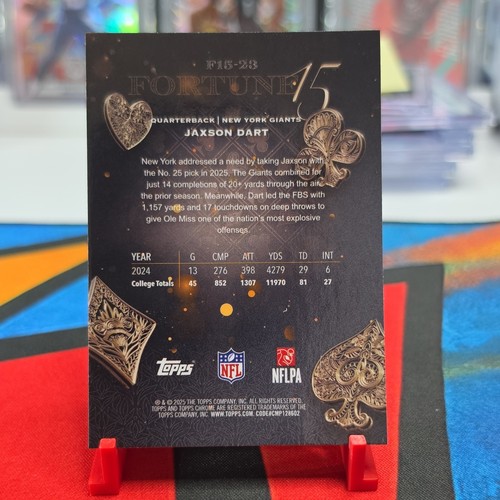 Topps 2025 Chrome Fortune 15 Jaxson Dart New York Giants Rookie Insert #F15-23 - Picture 4 of 4