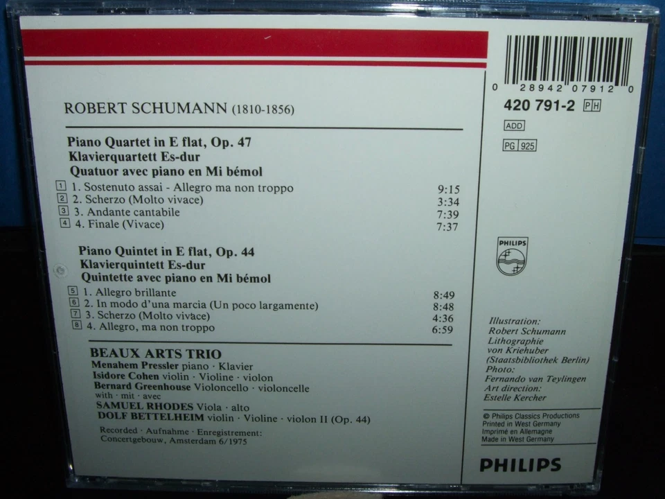 Schumann Piano Quintet...Rhodes/Bettelheim/Beaux Arts Trio Philips CD W. Germany - Image 2 of 3