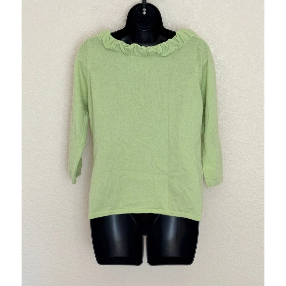 Kinross Cashmere Sweater Womens Large Pastel Ruffle Neck Minimalist Quiet Luxury - Image 4 of 4