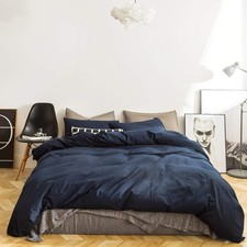 Navy Blue Duvet Cover Queen 100 Washed Cotton 3 Pieces Set 1 Farmhouse Navy ...