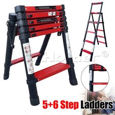 Heavy Duty 5+6 Step Ladders Multi-Purpose Folding Aluminium Ladder Stool Red