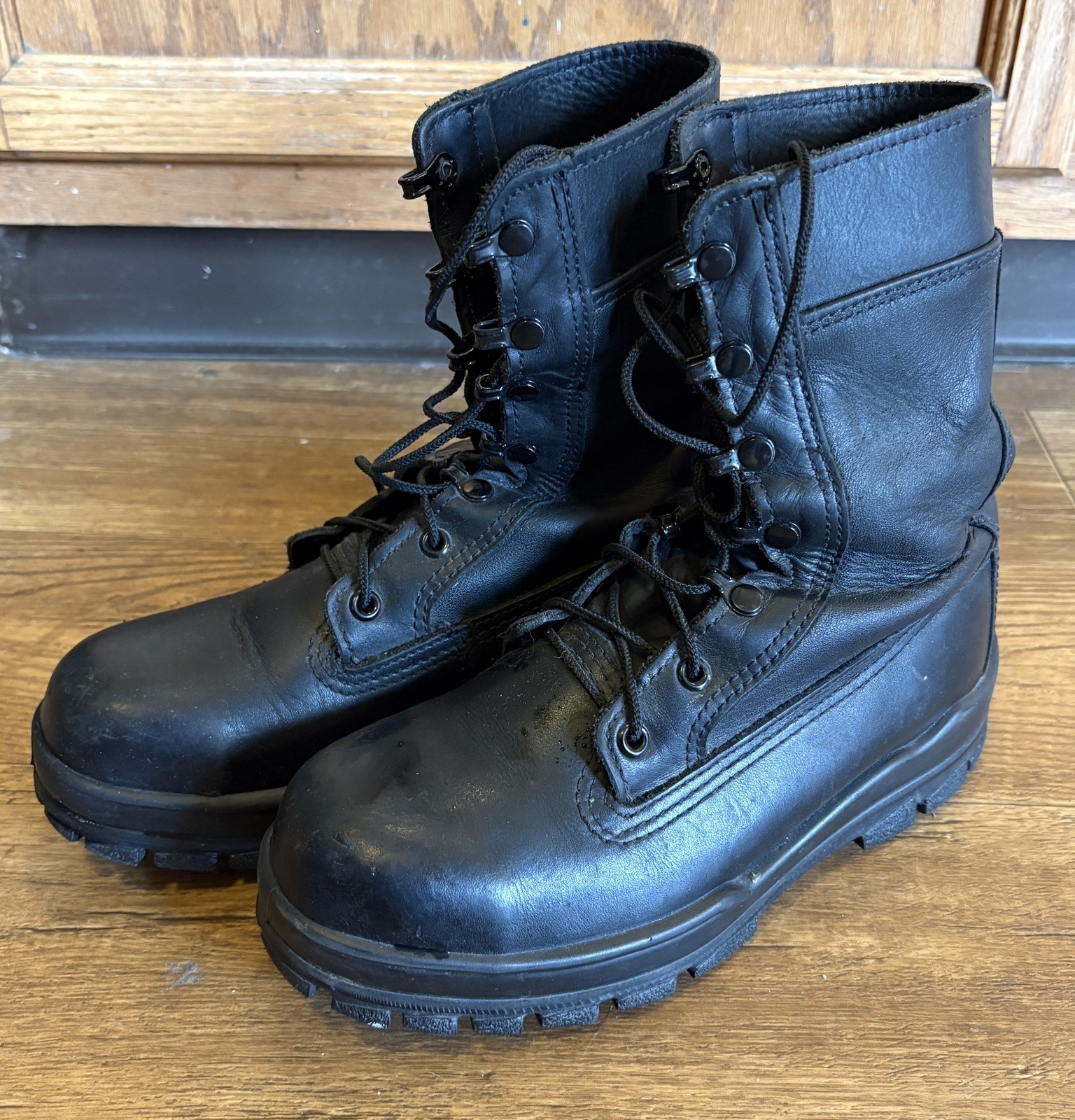 S Boots 7 Wide Black Leather 9" Us Navy Tactical Steel Toe
