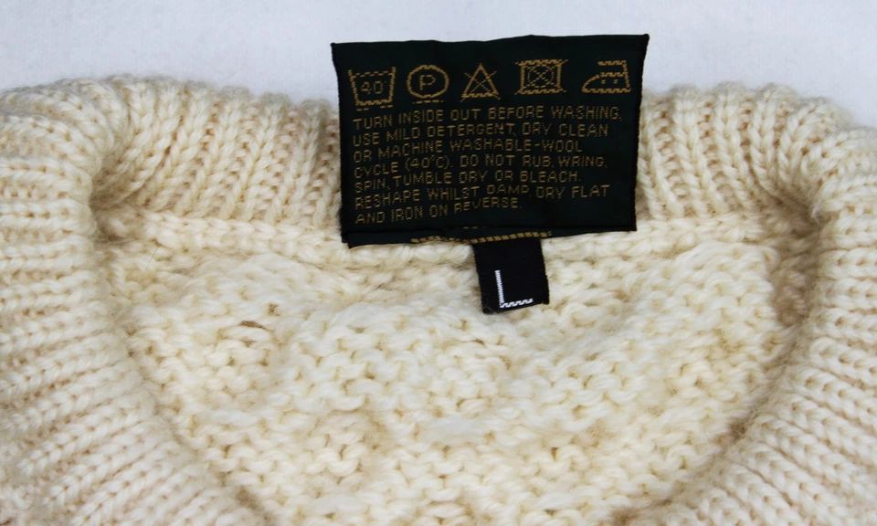 Carraig Donn Men's Aran 100% Merino Wool Cable Knit Irish Sweater Size LARGE - Image 4 of 4