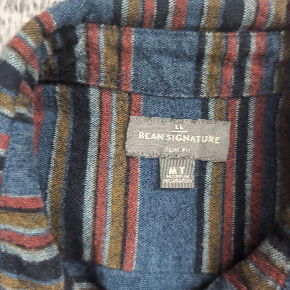 Camisa LL Bean Hombre Mediana Alta Franela Azul Manga Larga Exterior Rayas Informal Foto 2 de 4