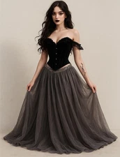 Camille La Vie Gray Tulle Maxi Skirt Sz 3 Beaded Waist Goth Fairy Princesscore