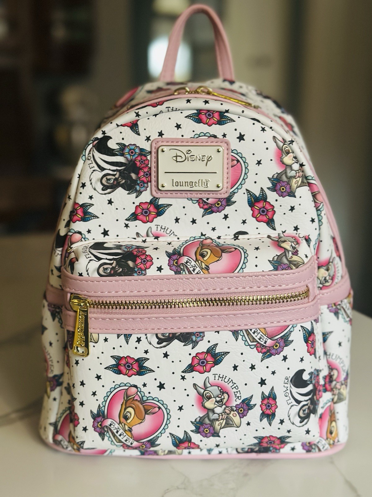 LOUNGEFLY DISNEY BAMBI TATTOO PRINTING BACKPACK GROTTO TREASURES EXCLUSIVE NWT