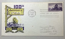 FDC 1947 100th Anniversary of Utah Settlement Salt Lake City, Utah