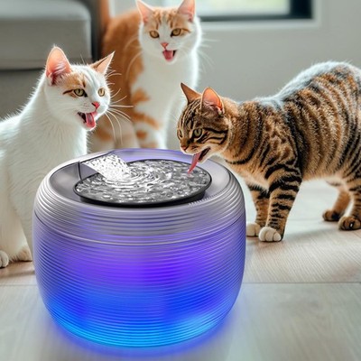 2,5L Katzenbrunnen Trinkbrunnen für Katzen Wasserbrunnen Mit LED Licht DHL