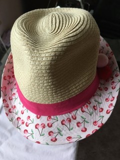 Mädchen Strohhut 👒 Sonnen Sommer Strandhut schmale Krempe Kirschen 🍒 Bommel