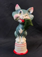 Kreiss “Merry Christmas” Gray Winking Cat Bell Japan 8”