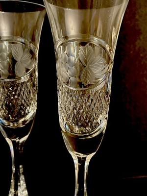 CRYSTAL CLEAR INDUCSTRIES CHARDONEY CHAMPAGNE FLUTES, Cut Crystal, 9 1/4'', 4 PCS