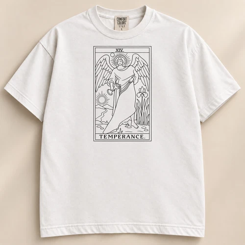 Temperance Tarot Card T-Shirt White Graphic Tee Size L Short Sleeve Crewneck Top - product listing photo