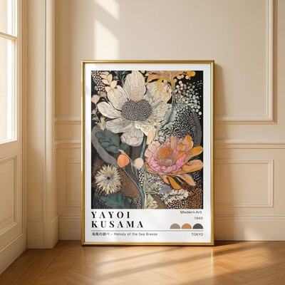 Kusama Inspired Floral Poster, Japanese Dot Botanical Wall Art Print