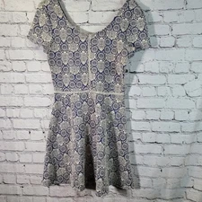 Socialite Blue/Ivory Floral Mini Dress, Fit & Flare, Size Large