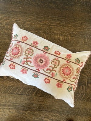 Vintage Linen Emroidered Pillow Cover Hand Made Embroidered Throw Pillow
